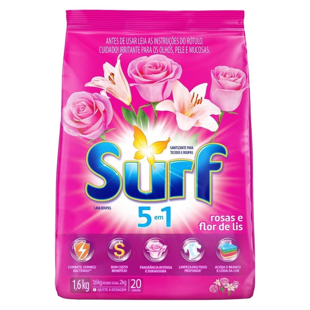 Detergente Po Surf Sachet 1,6kg Rosas/Flor Lis