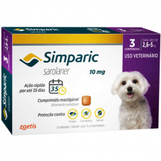 Antipulgas Zoetis Simparic 10 mg para Caes 2,6 a 5 Kg - 3 Comprimidos