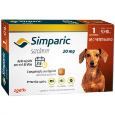 Antipulgas Zoetis Simparic 20 mg para Cães 5,1 a 10 Kg - 1 Comprimidos